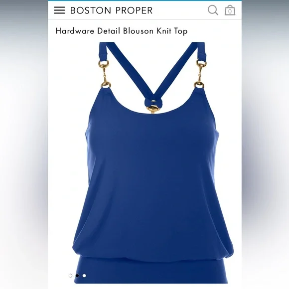 Boston Proper Hardware Detail Blouson Knit Top Deep Ocean Blue NEW Size Small - Picture 13 of 13